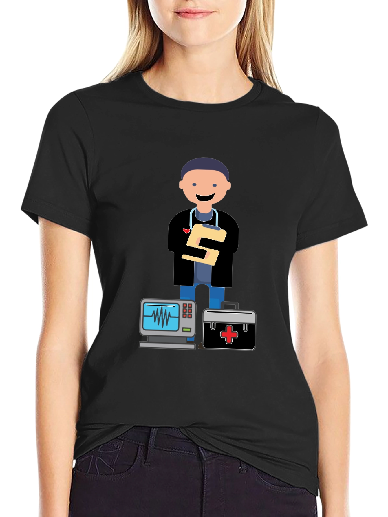 Cartoon Doctor Black T-Shirt