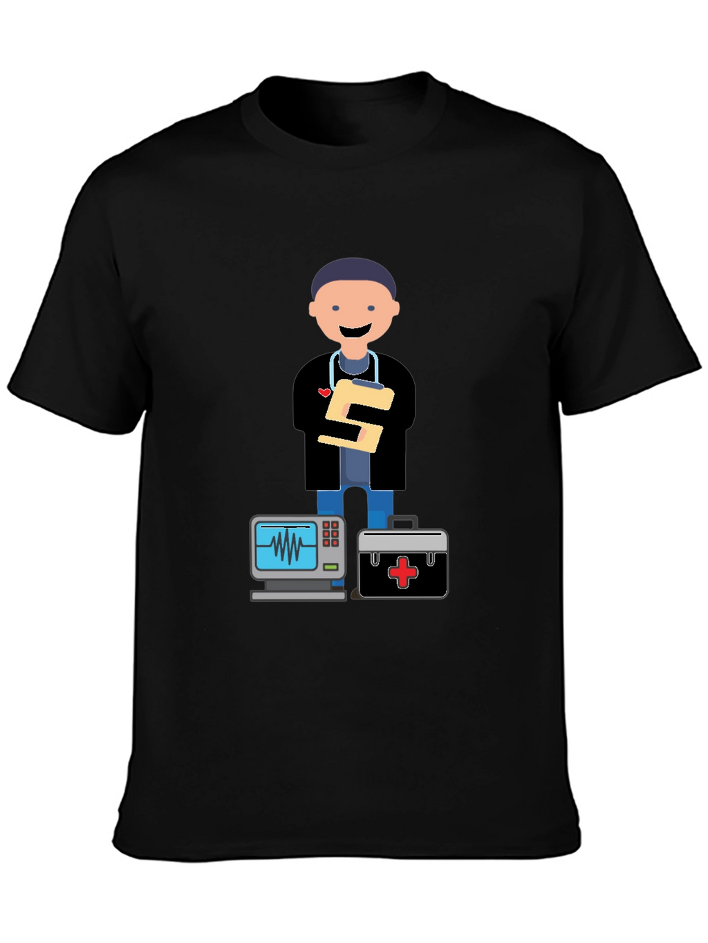 Cartoon Doctor Black T-Shirt