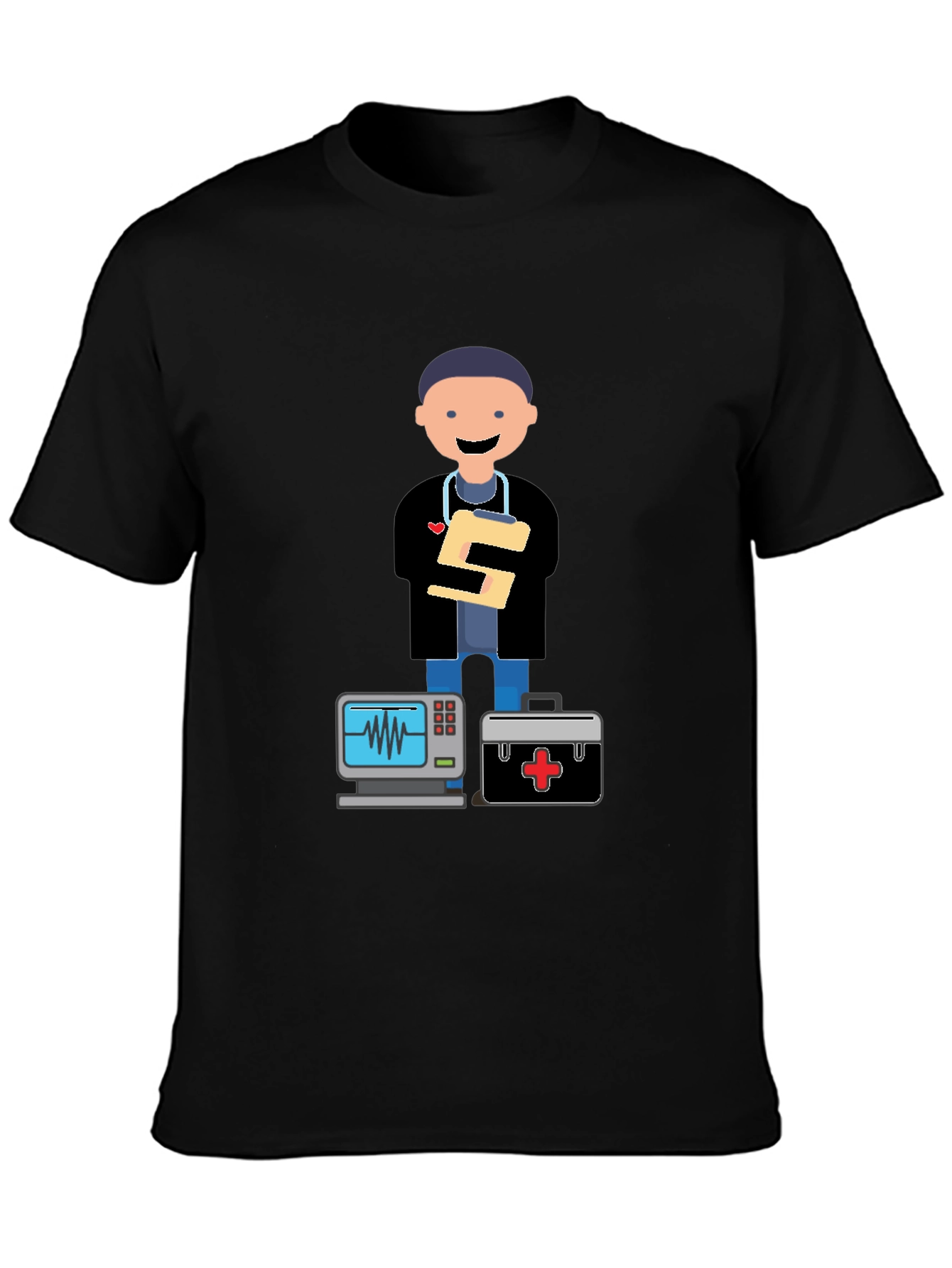 Cartoon Doctor Black T-Shirt