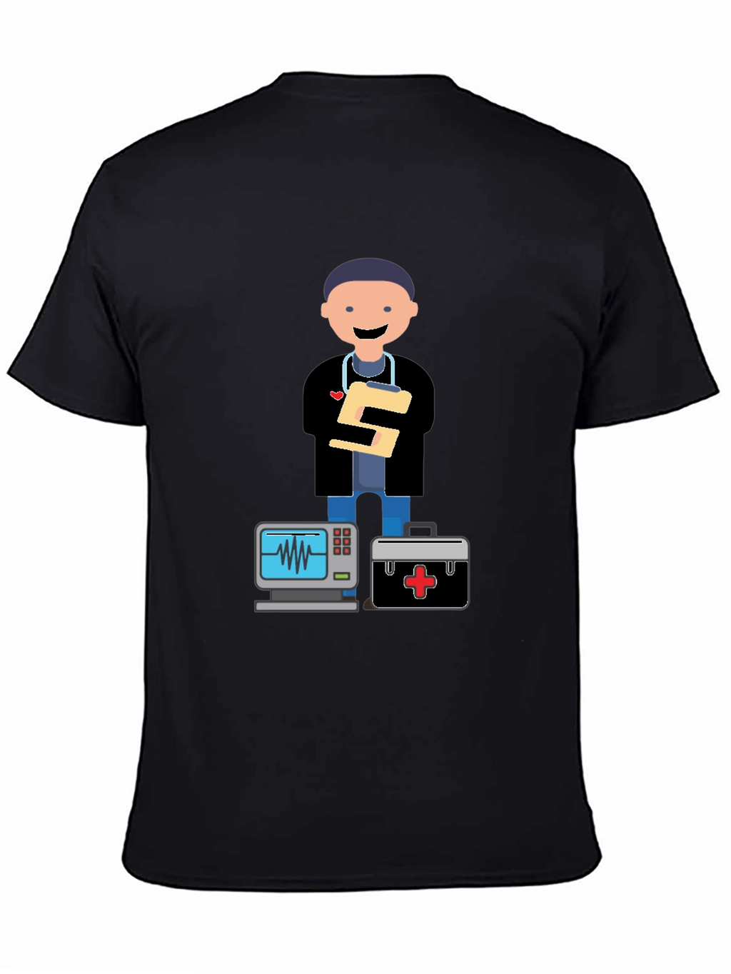 Cartoon Doctor Black T-Shirt