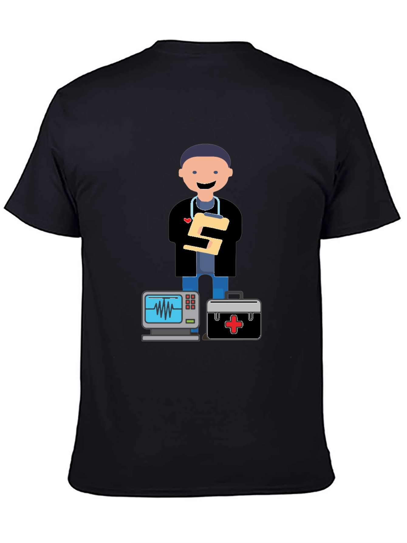 Cartoon Doctor Black T-Shirt