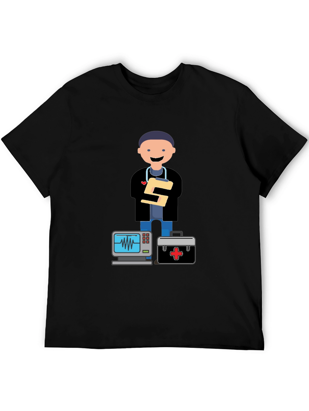 Cartoon Doctor Black T-Shirt
