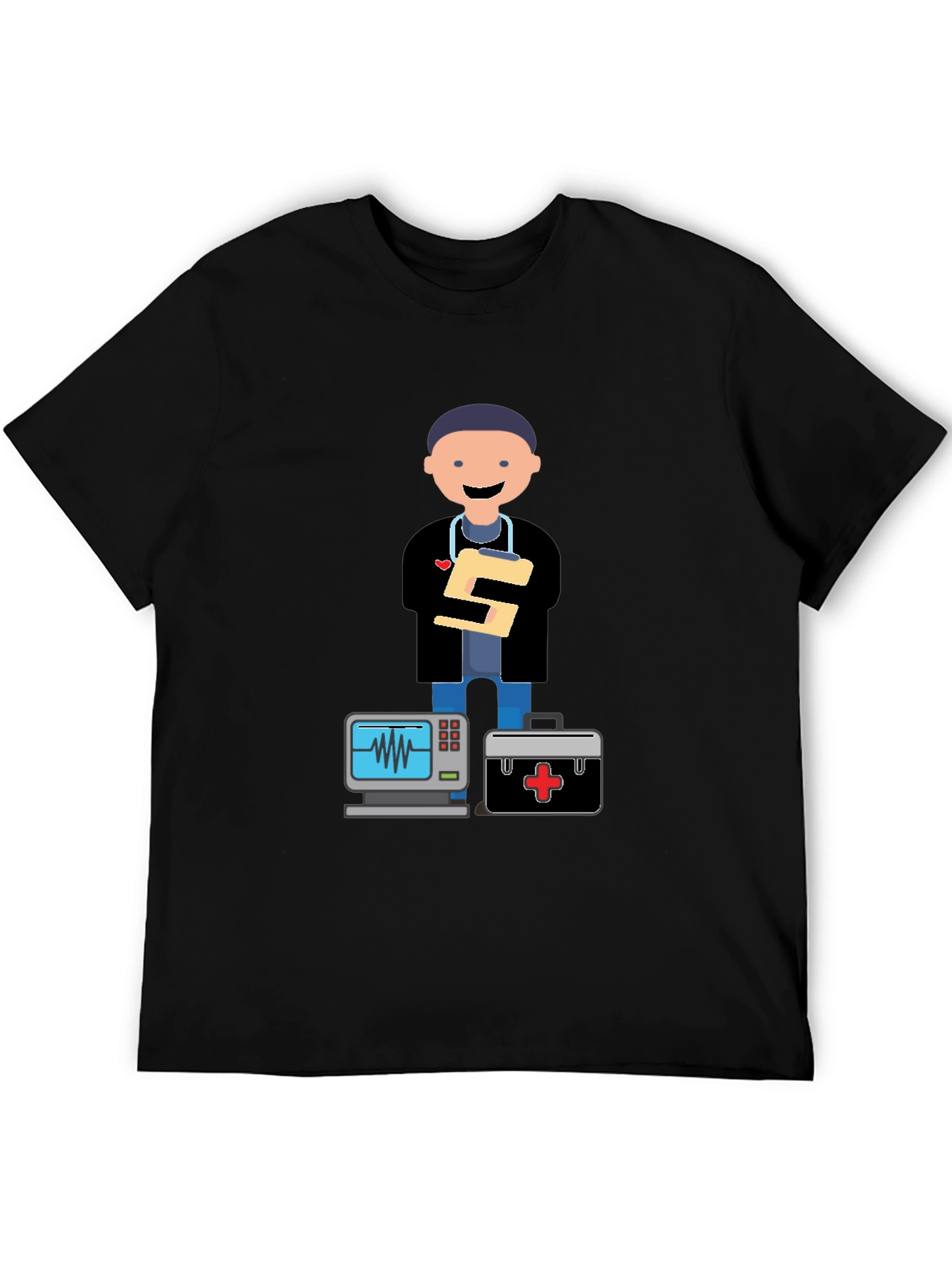 Cartoon Doctor Black T-Shirt