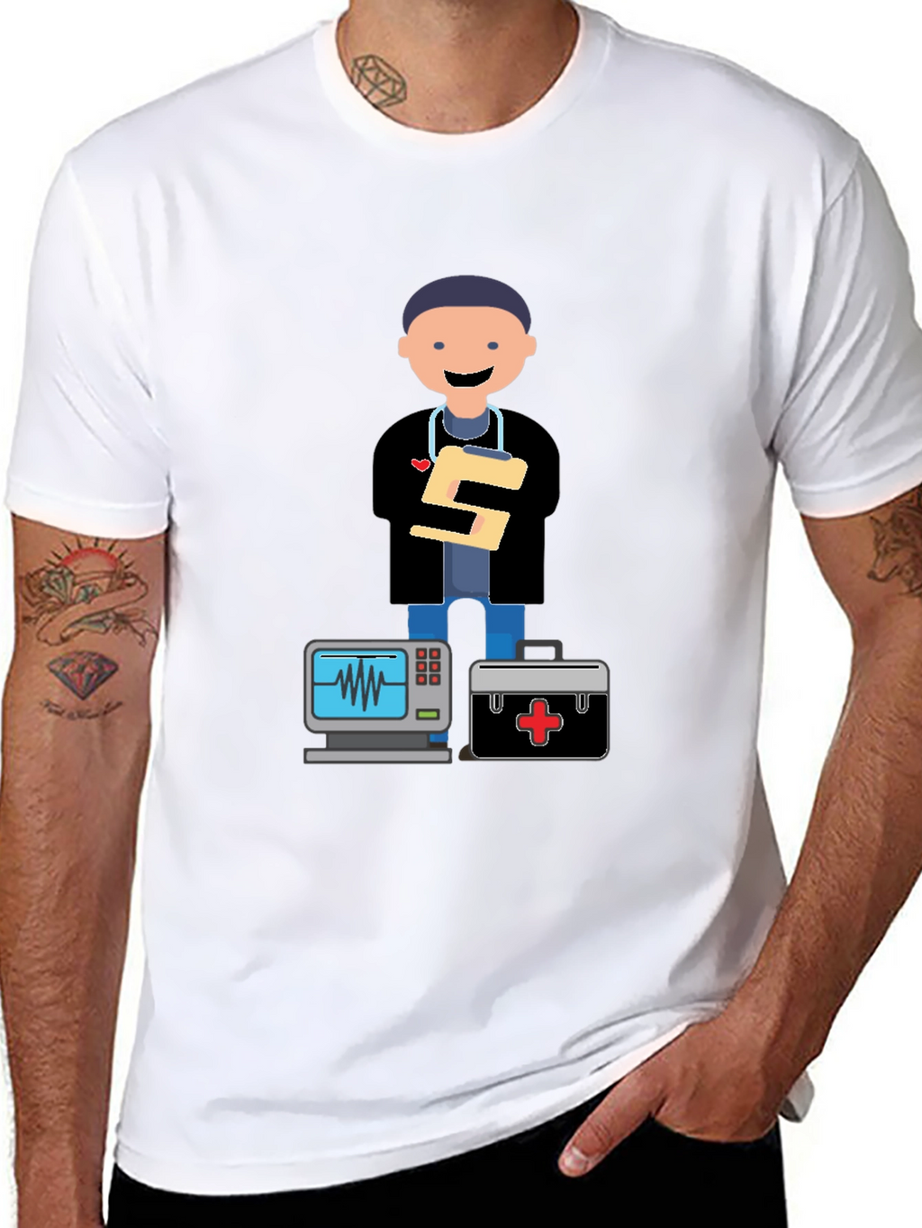 Cartoon Doctor Black T-Shirt