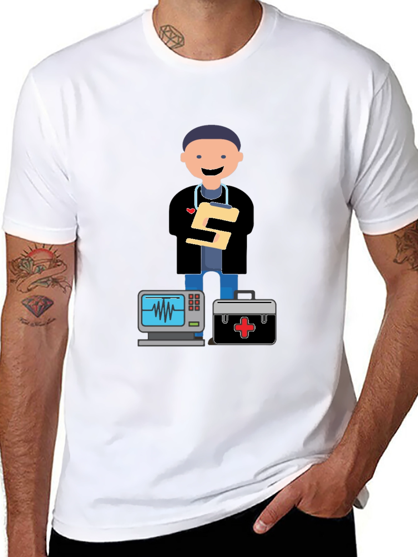 Cartoon Doctor Black T-Shirt