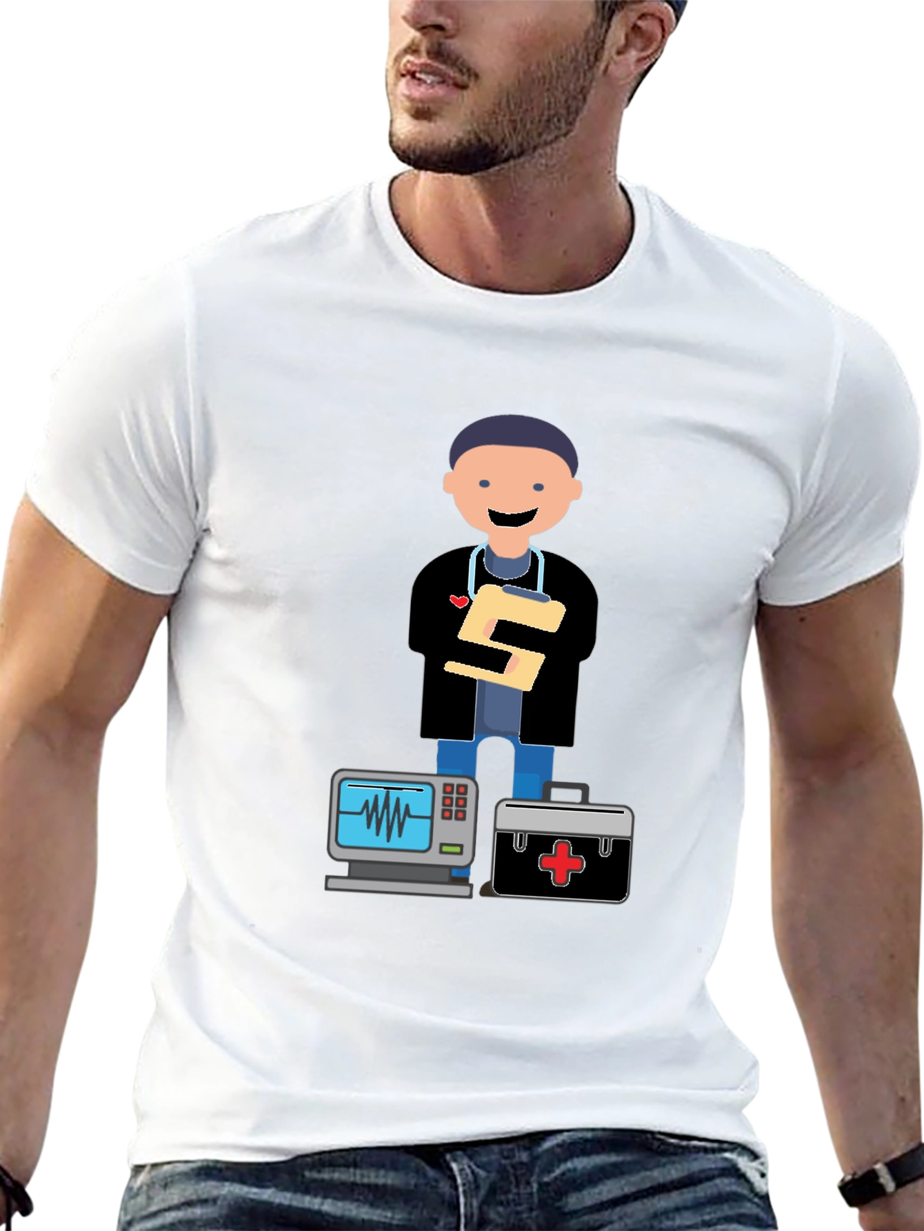 Cartoon Doctor Black T-Shirt