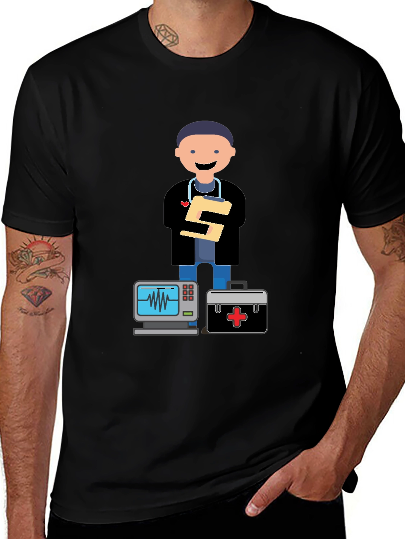 Cartoon Doctor Black T-Shirt