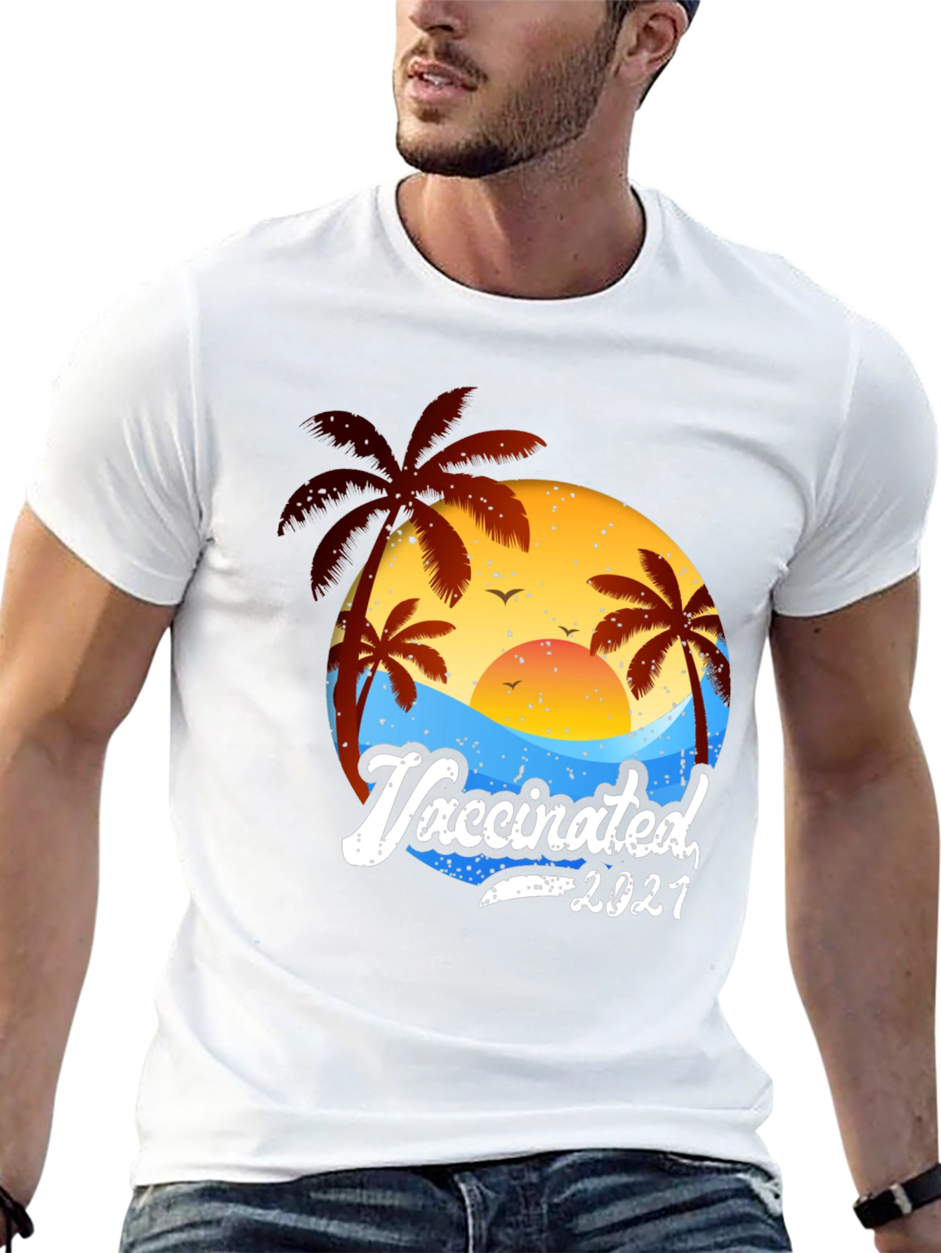 Vaccinated 2021 Palm Tree Beach T-Shirt