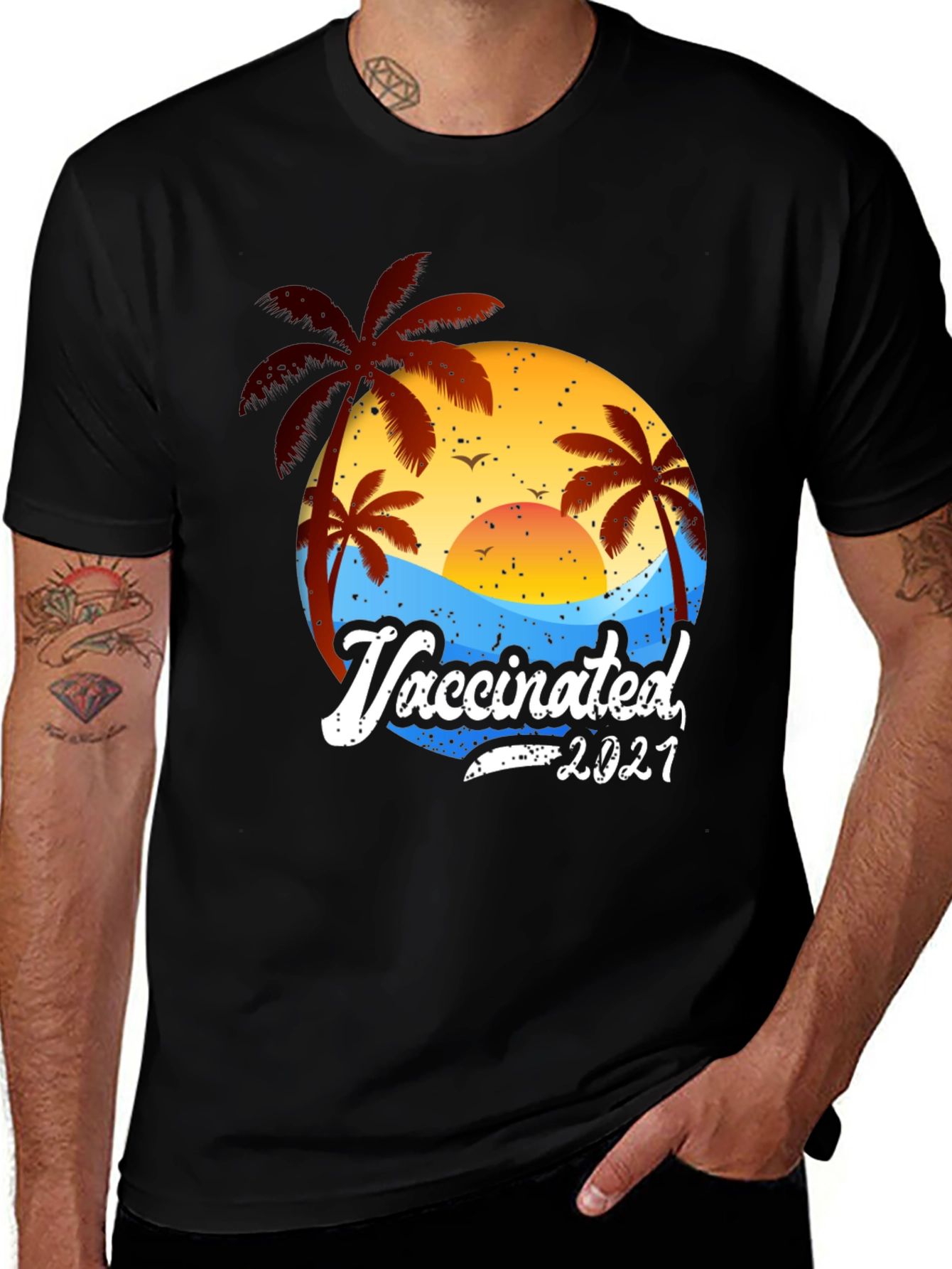 Vaccinated 2021 Palm Tree Beach T-Shirt