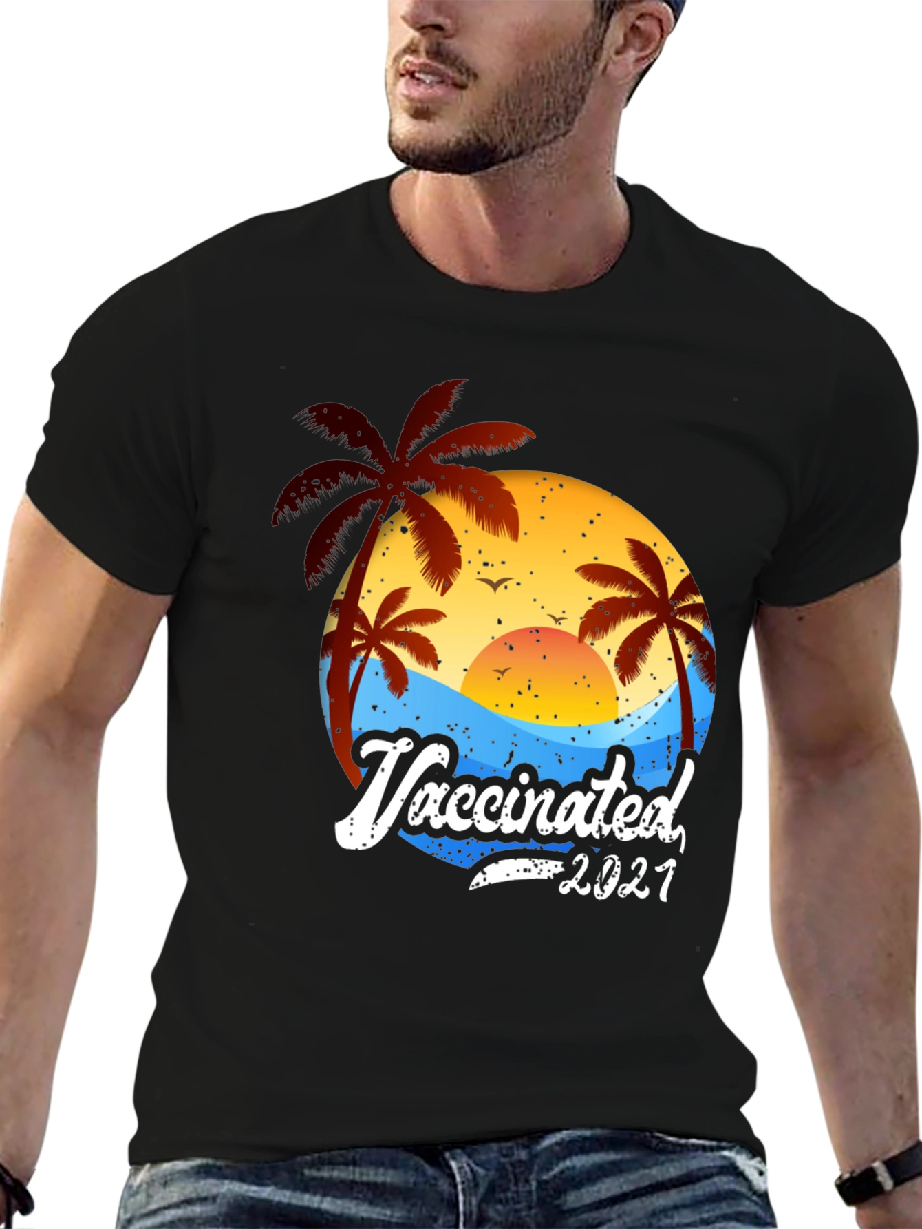 Vaccinated 2021 Palm Tree Beach T-Shirt