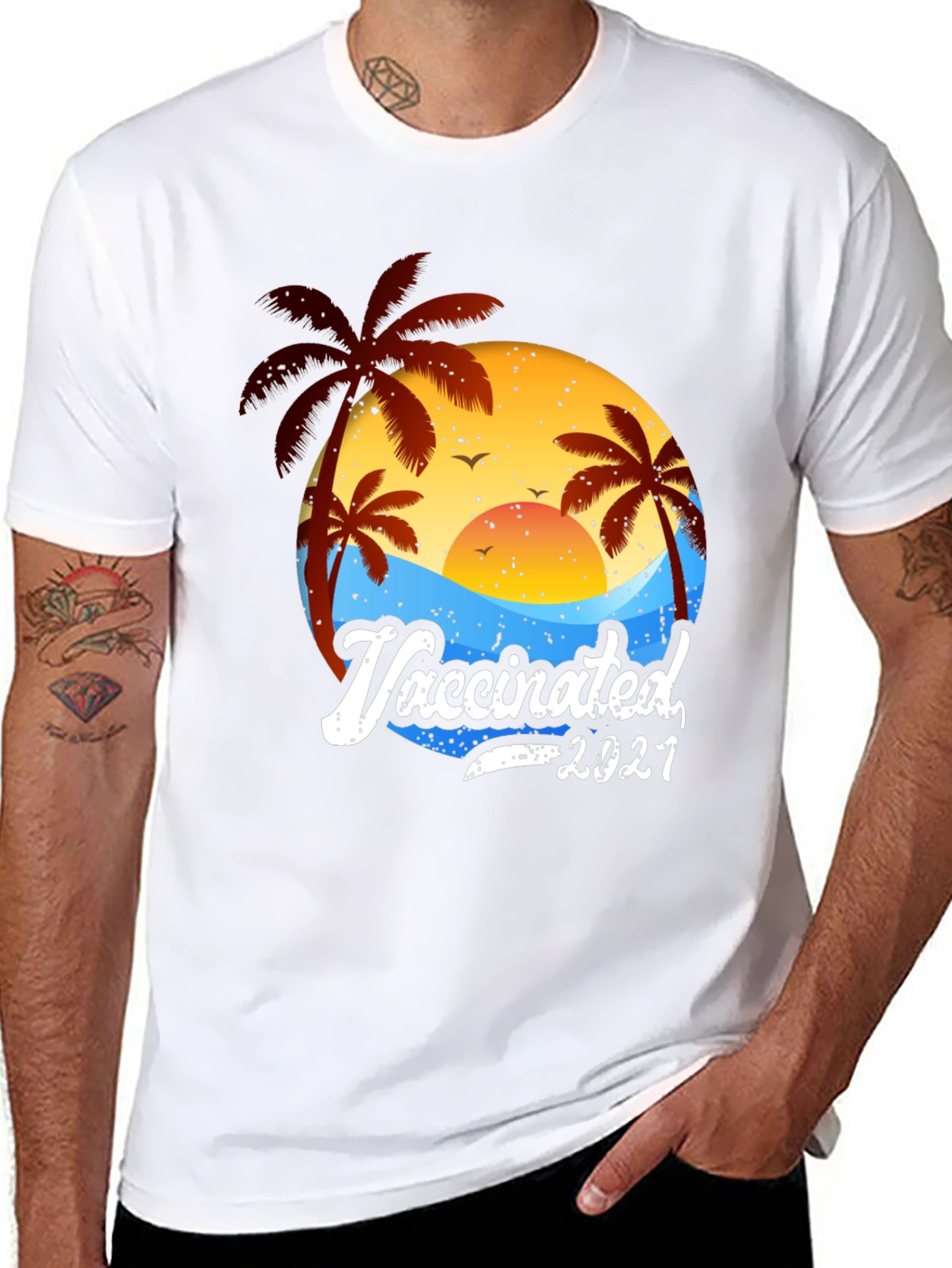 Vaccinated 2021 Palm Tree Beach T-Shirt