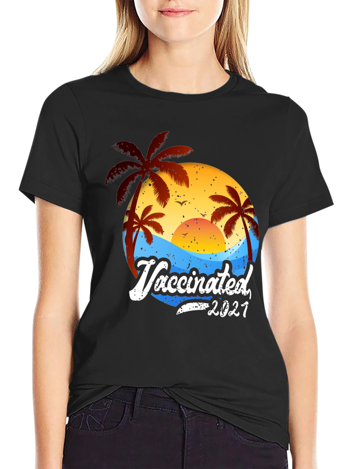 Vaccinated 2021 Palm Tree Beach T-Shirt