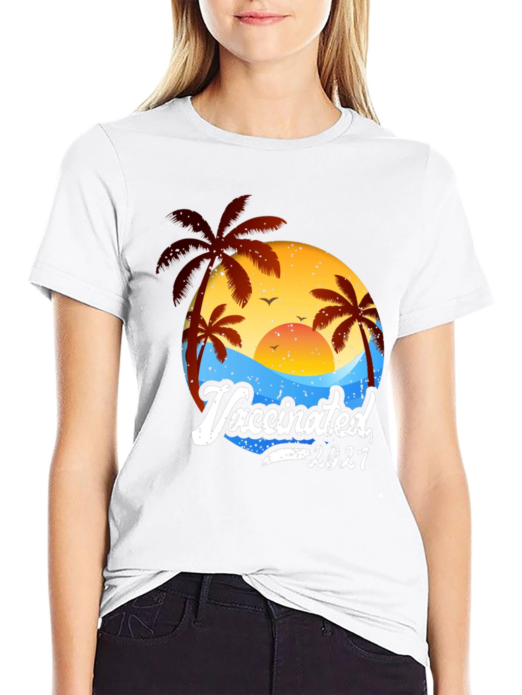 Vaccinated 2021 Palm Tree Beach T-Shirt
