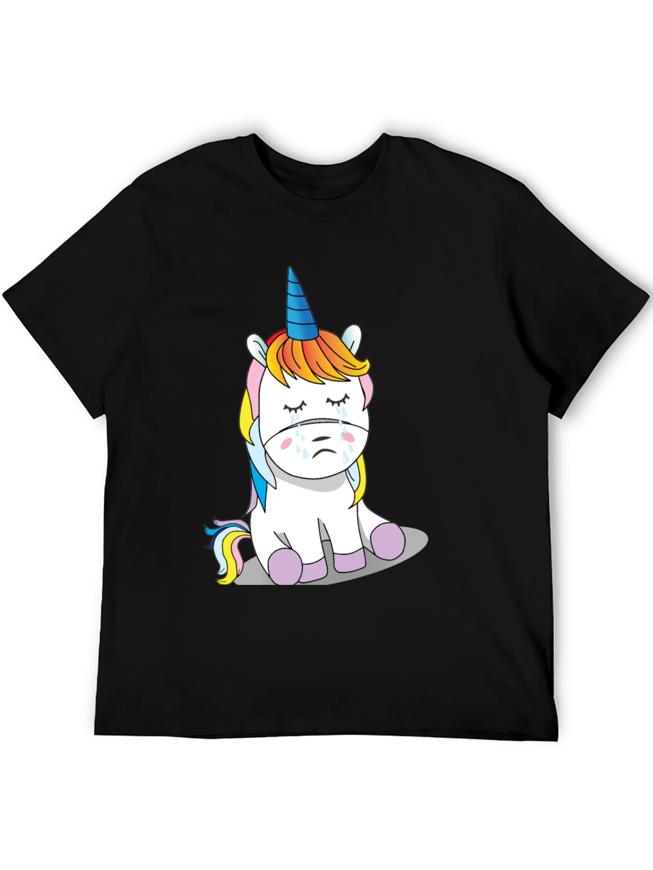 Sad Unicorn Graphic T-Shirt - Mens Black Cotton Tee