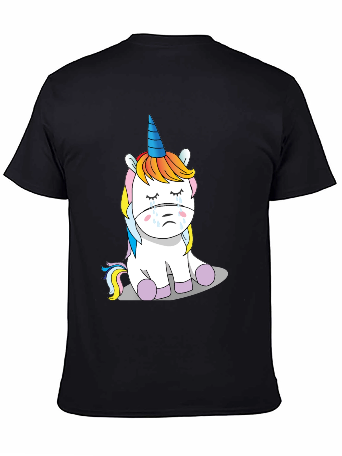 Sad Unicorn Graphic T-Shirt - Mens Black Cotton Tee