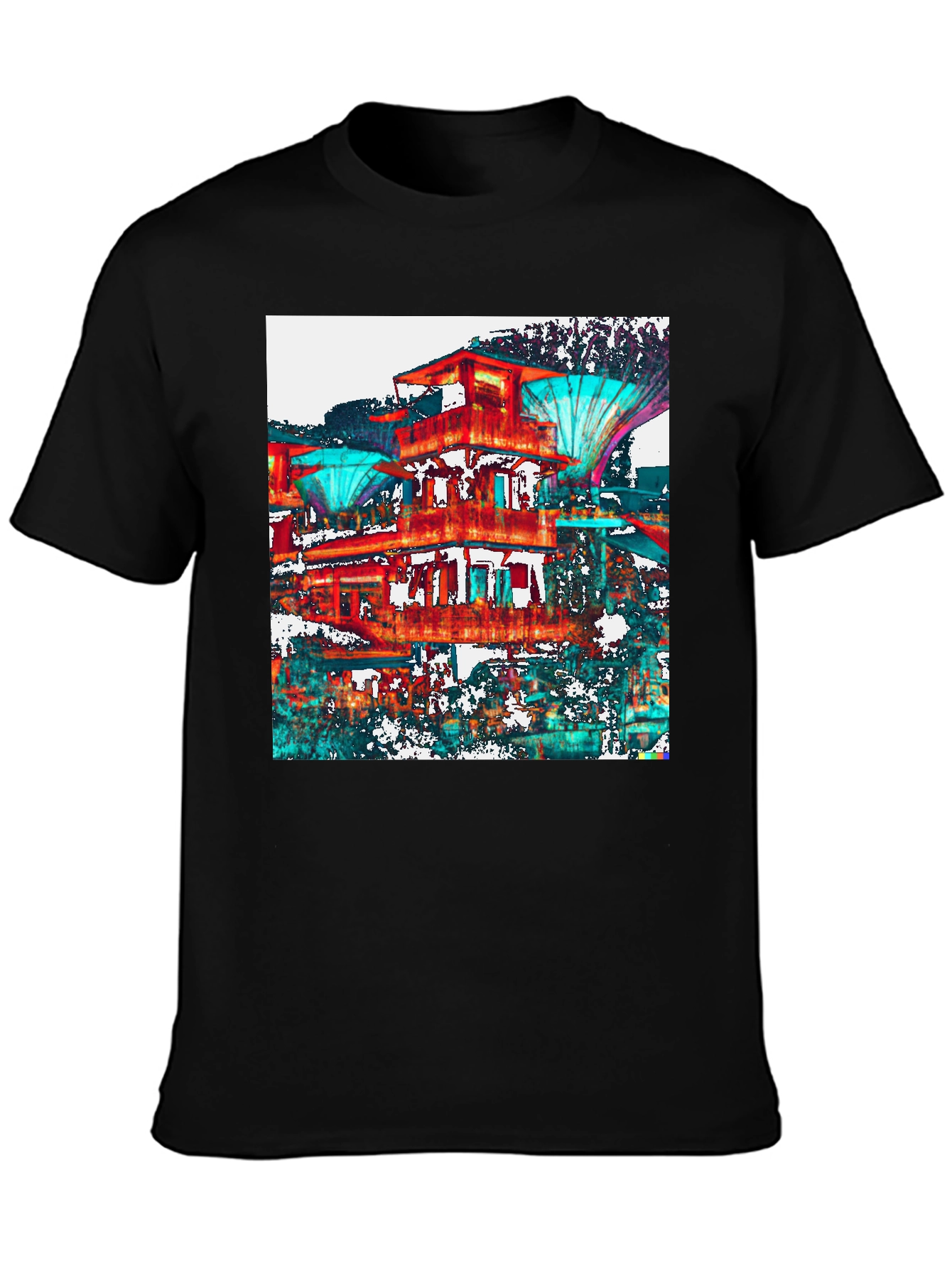 Abstract Architectural Print Black T-Shirt