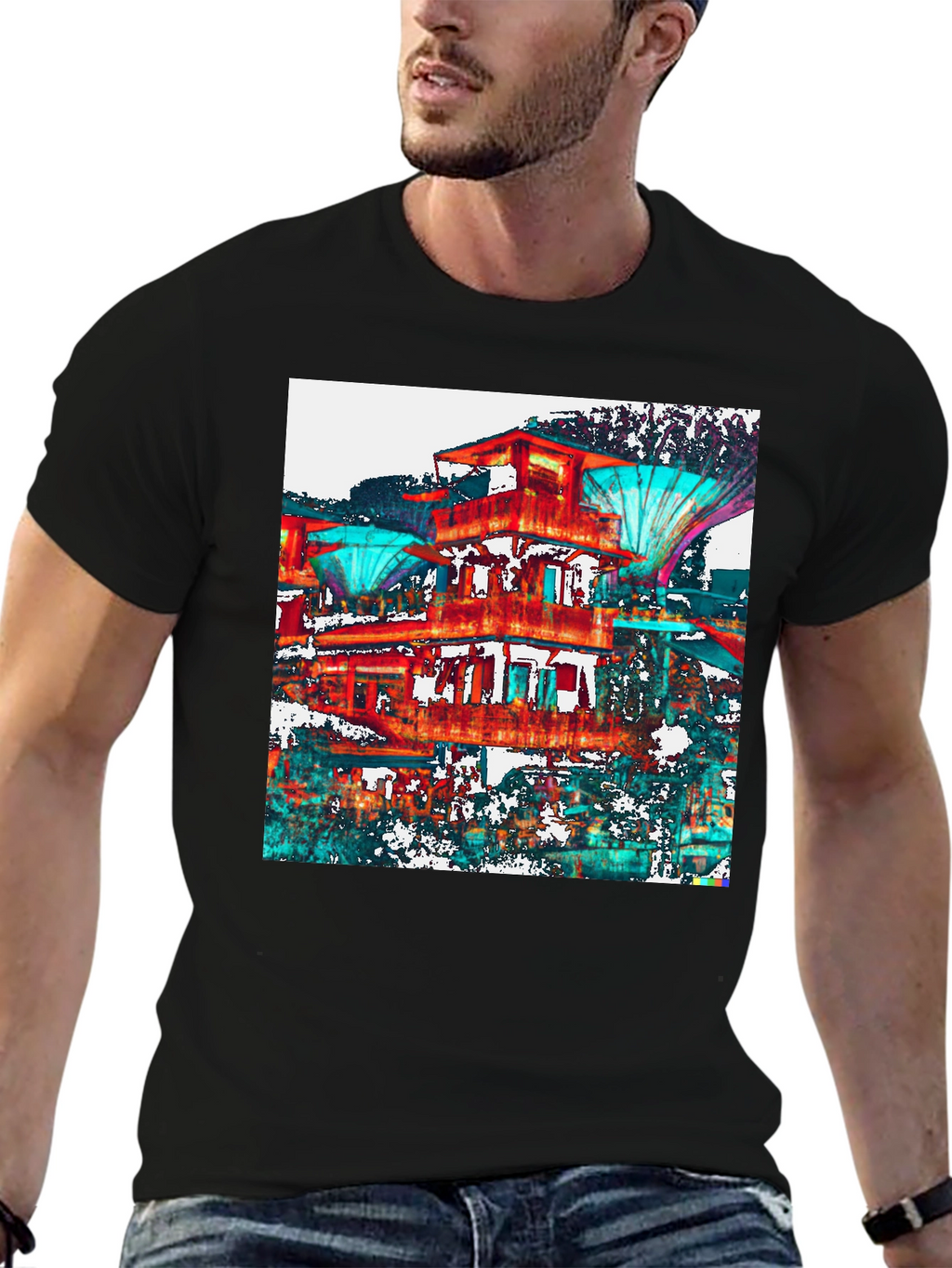Abstract Architectural Print Black T-Shirt