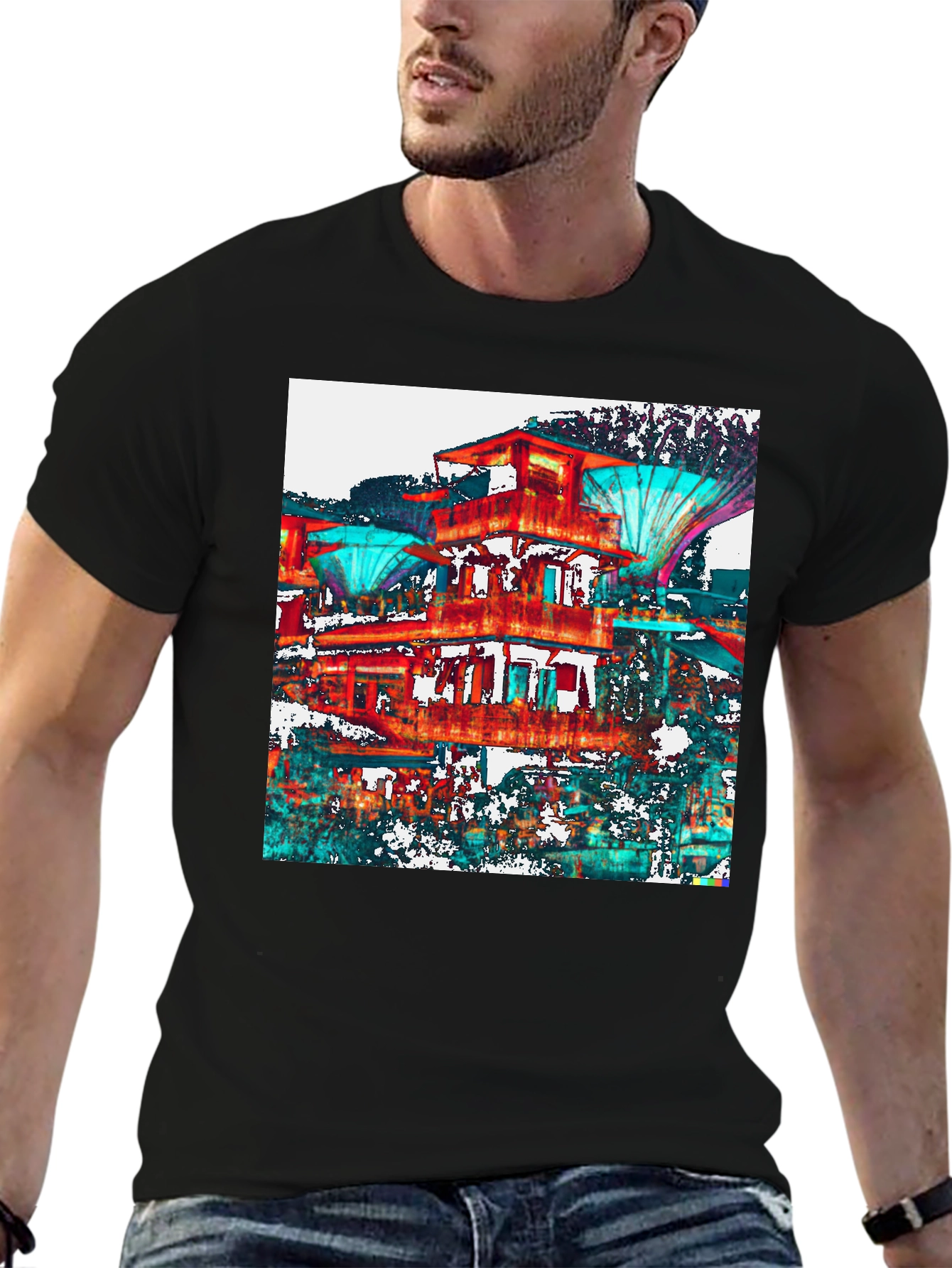 Abstract Architectural Print Black T-Shirt