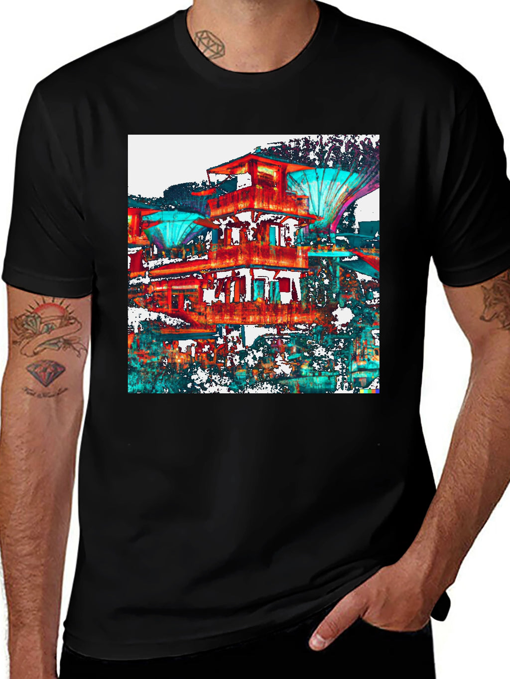 Abstract Architectural Print Black T-Shirt