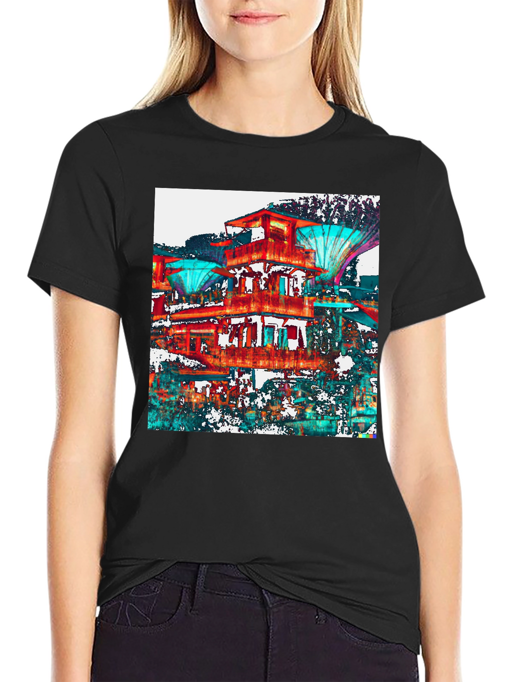 Abstract Architectural Print Black T-Shirt
