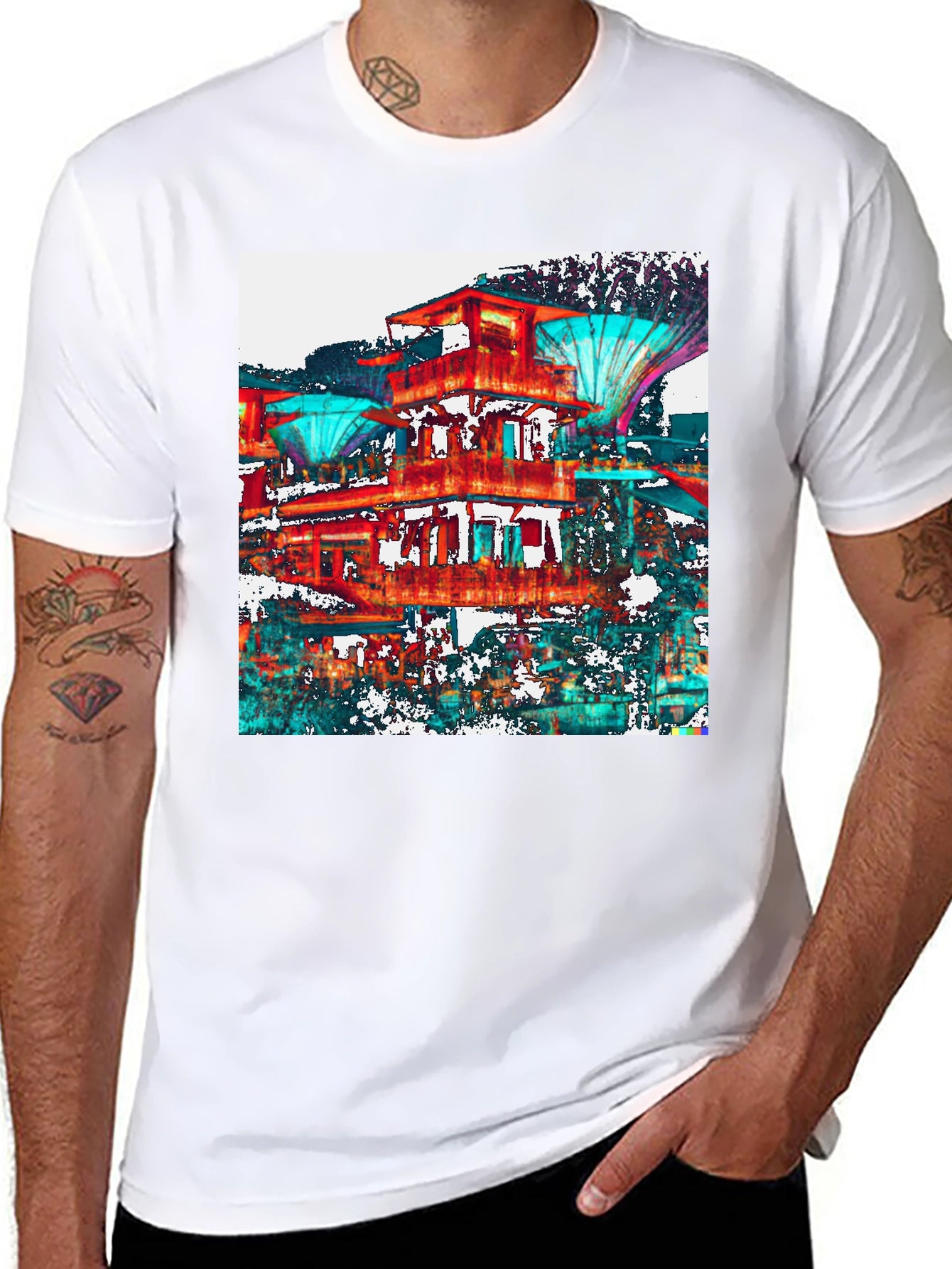 Abstract Architectural Print Black T-Shirt