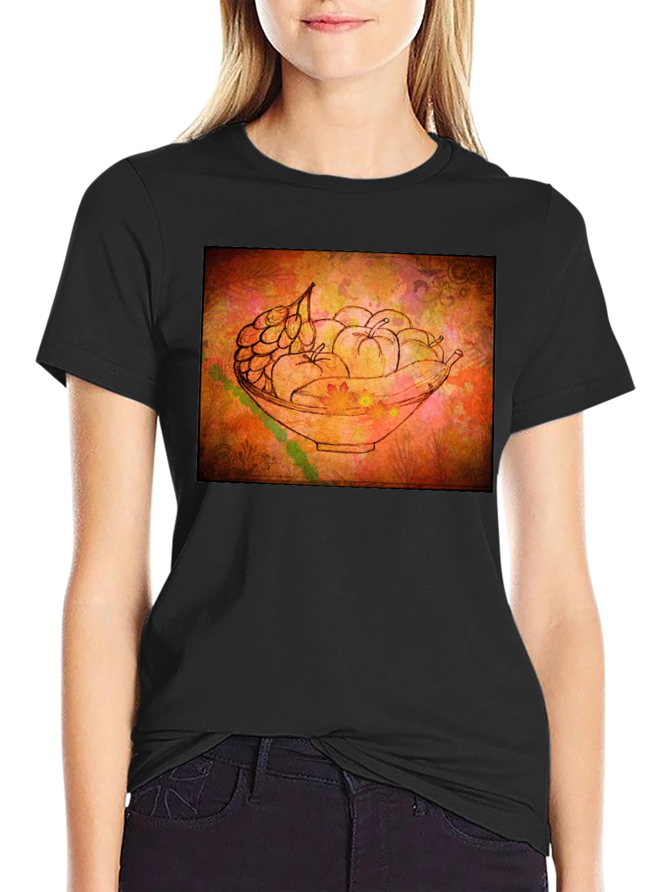 Fruit Bowl Graphic Tee - Artistic Black T-Shirt