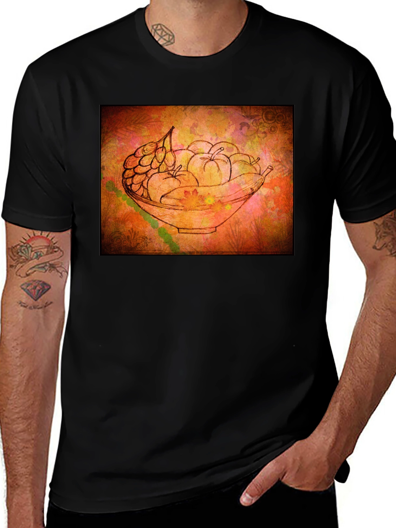 Fruit Bowl Graphic Tee - Artistic Black T-Shirt