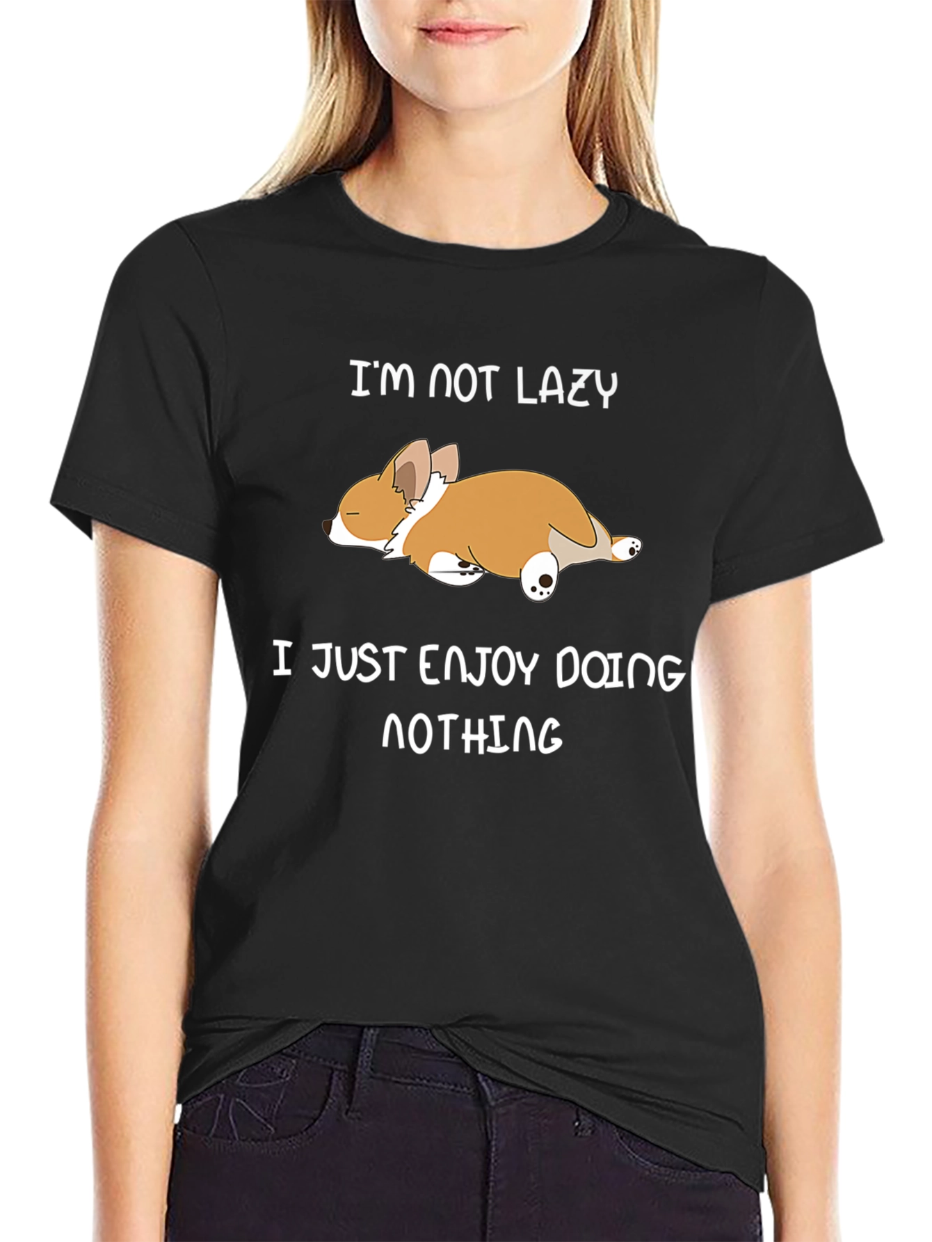 Funny Corgi Im Not Lazy Black T-Shirt