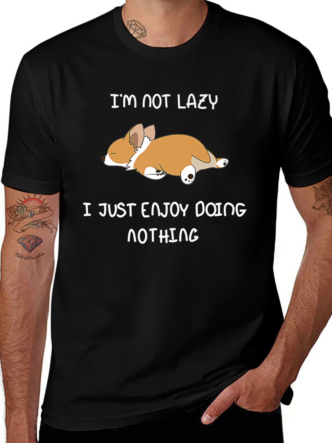Funny Corgi Im Not Lazy Black T-Shirt