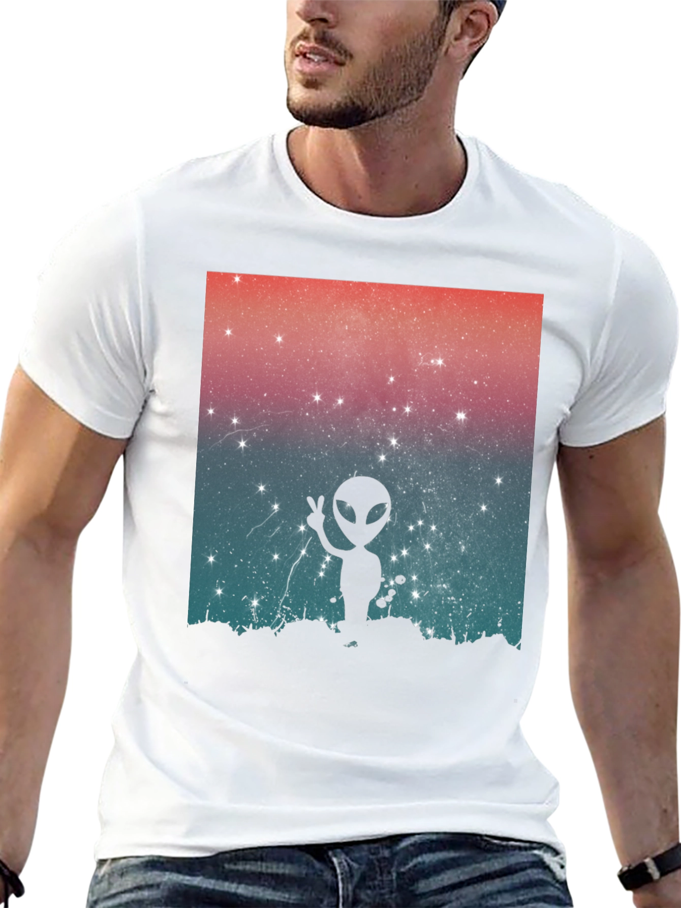 Alien Peace Sign Graphic Tee - Black Cotton Blend