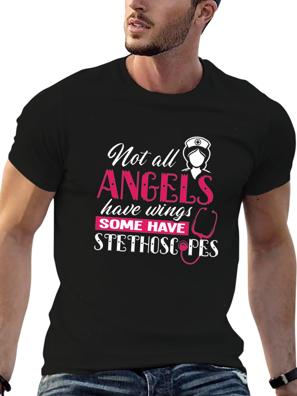 Nurse Angel Stethoscope Graphic T-Shirt