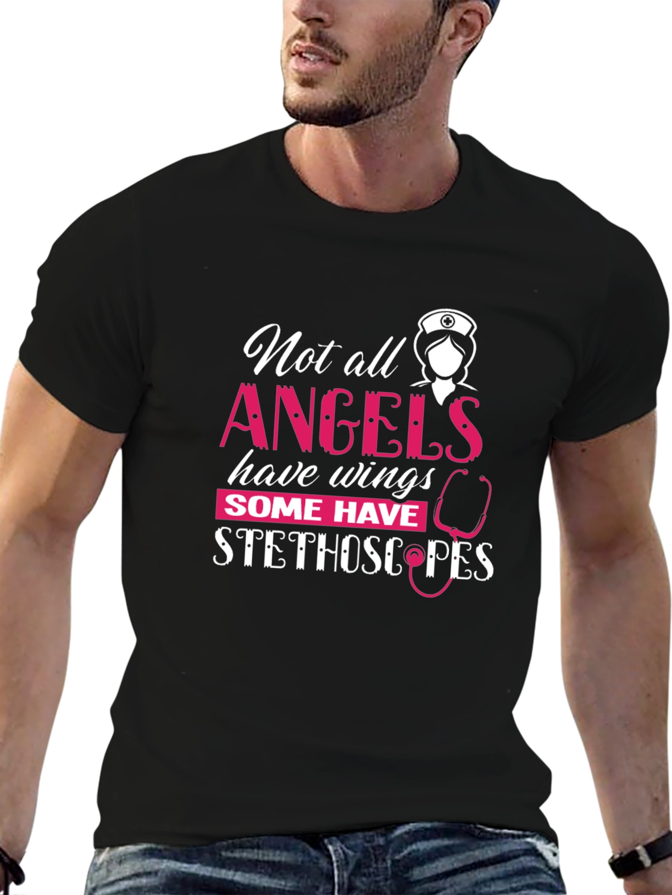 Nurse Angel Stethoscope Graphic T-Shirt