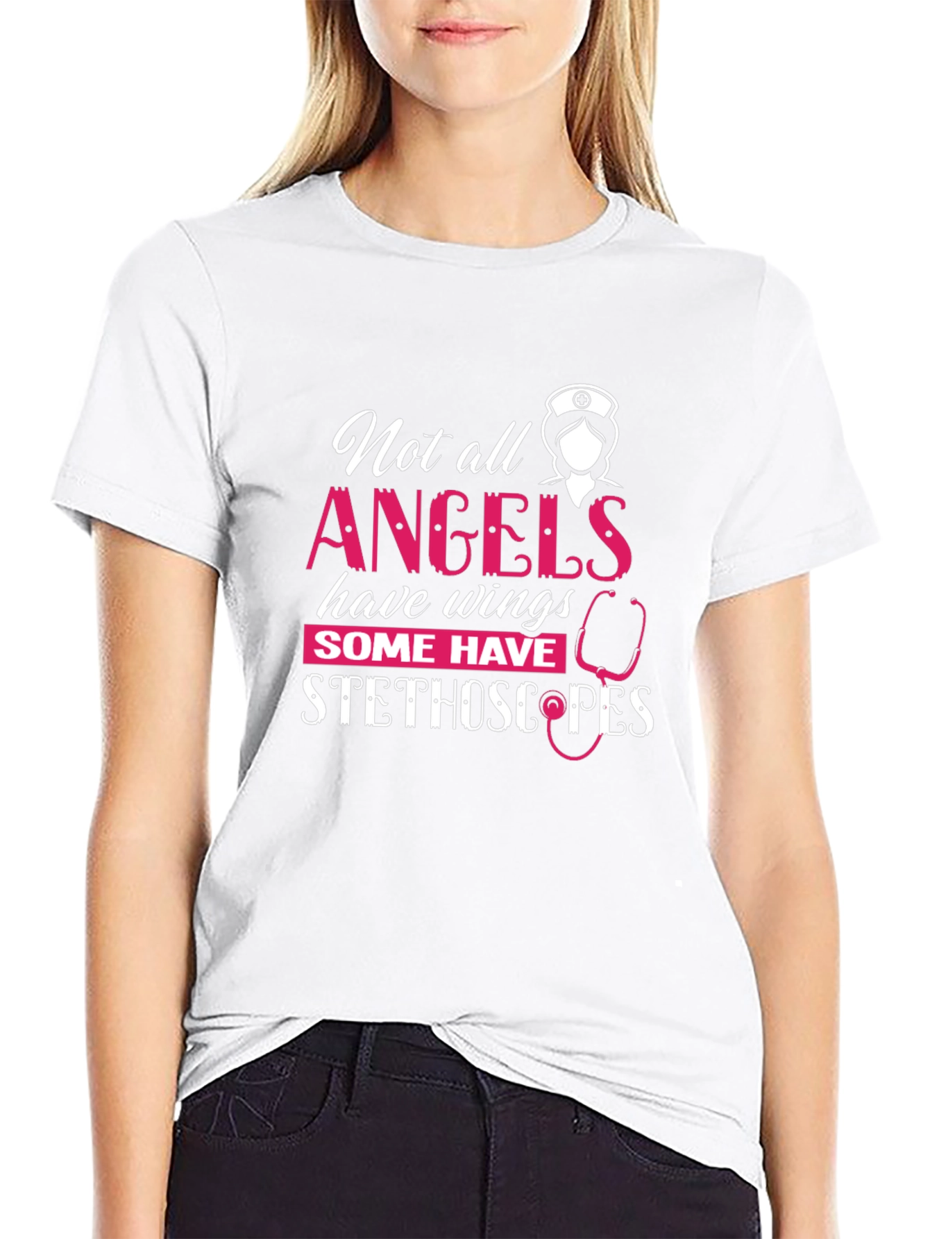Nurse Angel Stethoscope Graphic T-Shirt