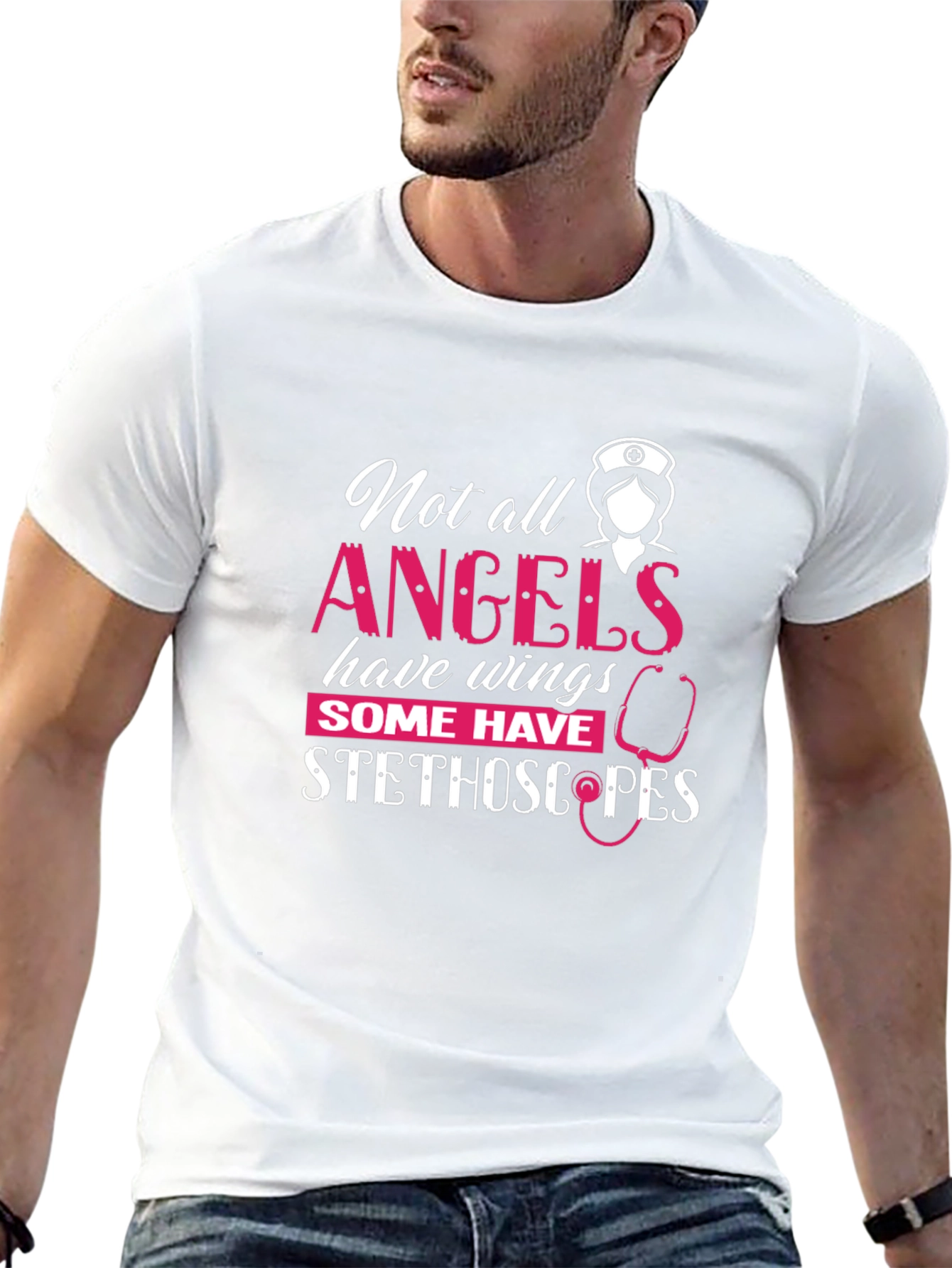 Nurse Angel Stethoscope Graphic T-Shirt