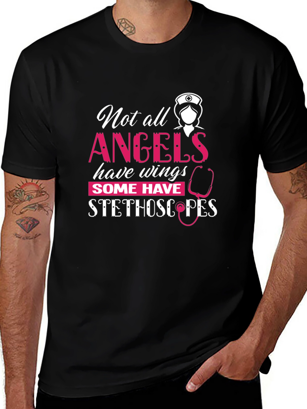 Nurse Angel Stethoscope Graphic T-Shirt