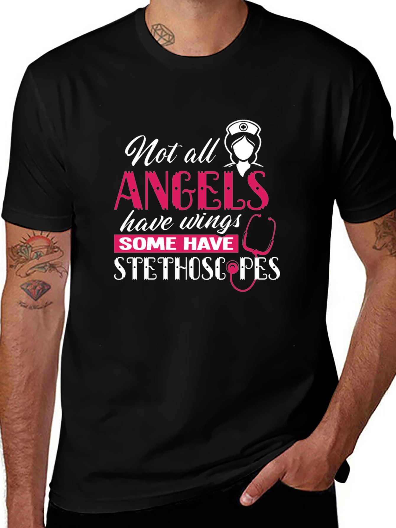 Nurse Angel Stethoscope Graphic T-Shirt