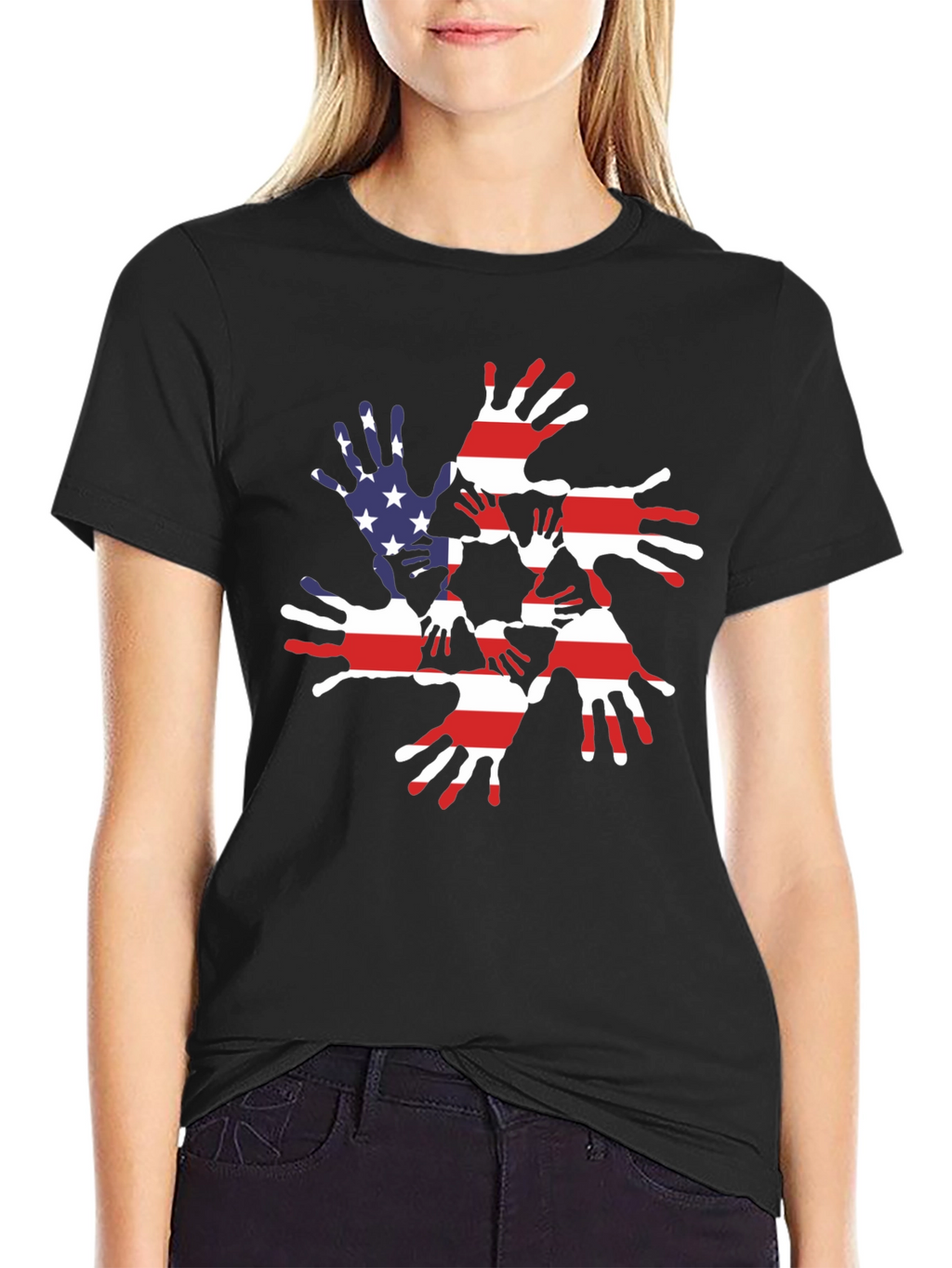 Patriotic Handprint USA Flag Graphic Tee