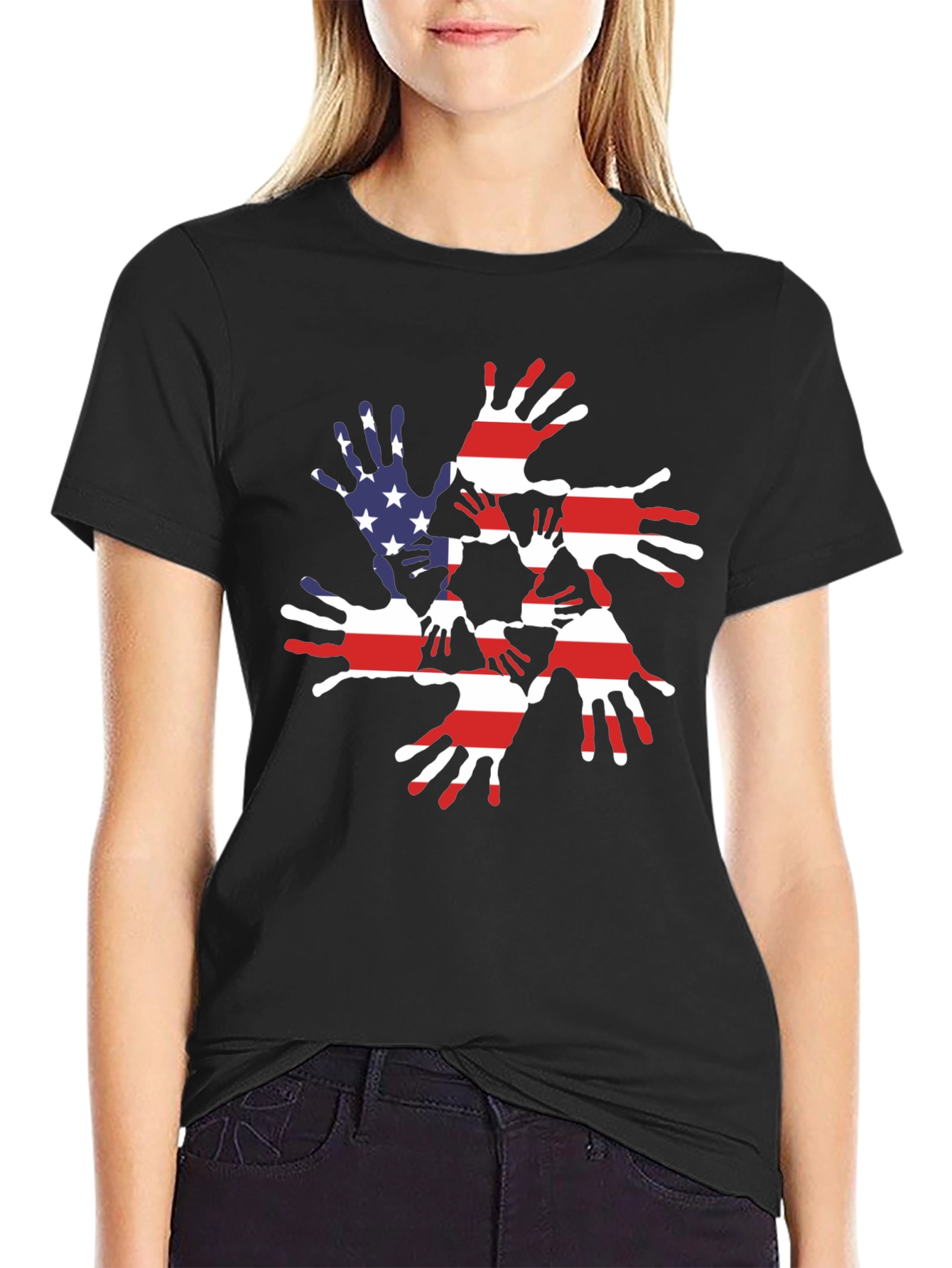 Patriotic Handprint USA Flag Graphic Tee