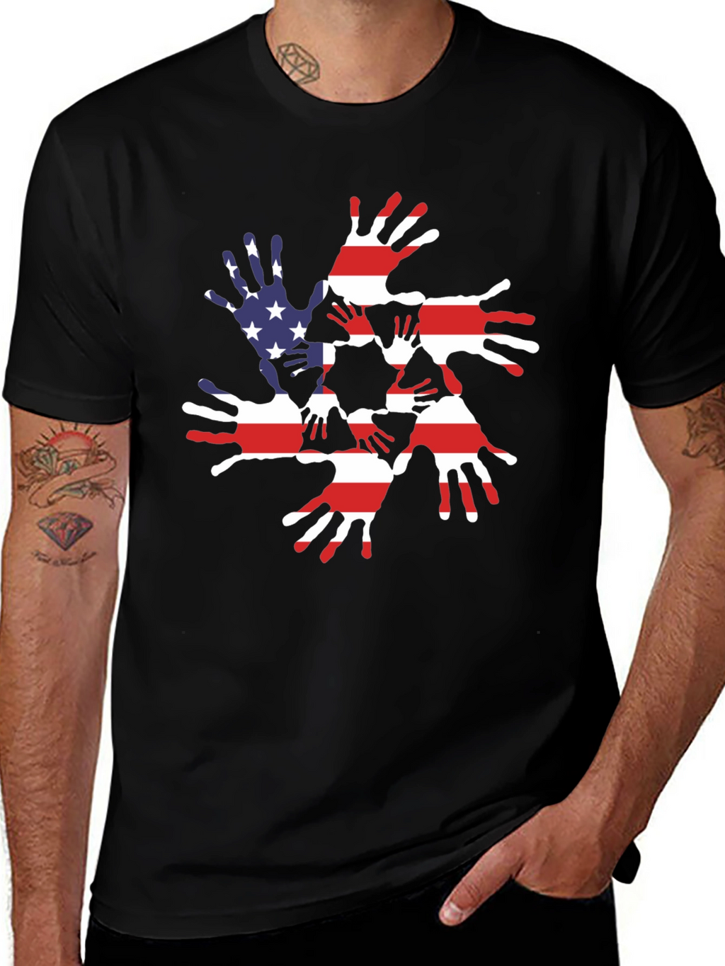 Patriotic Handprint USA Flag Graphic Tee