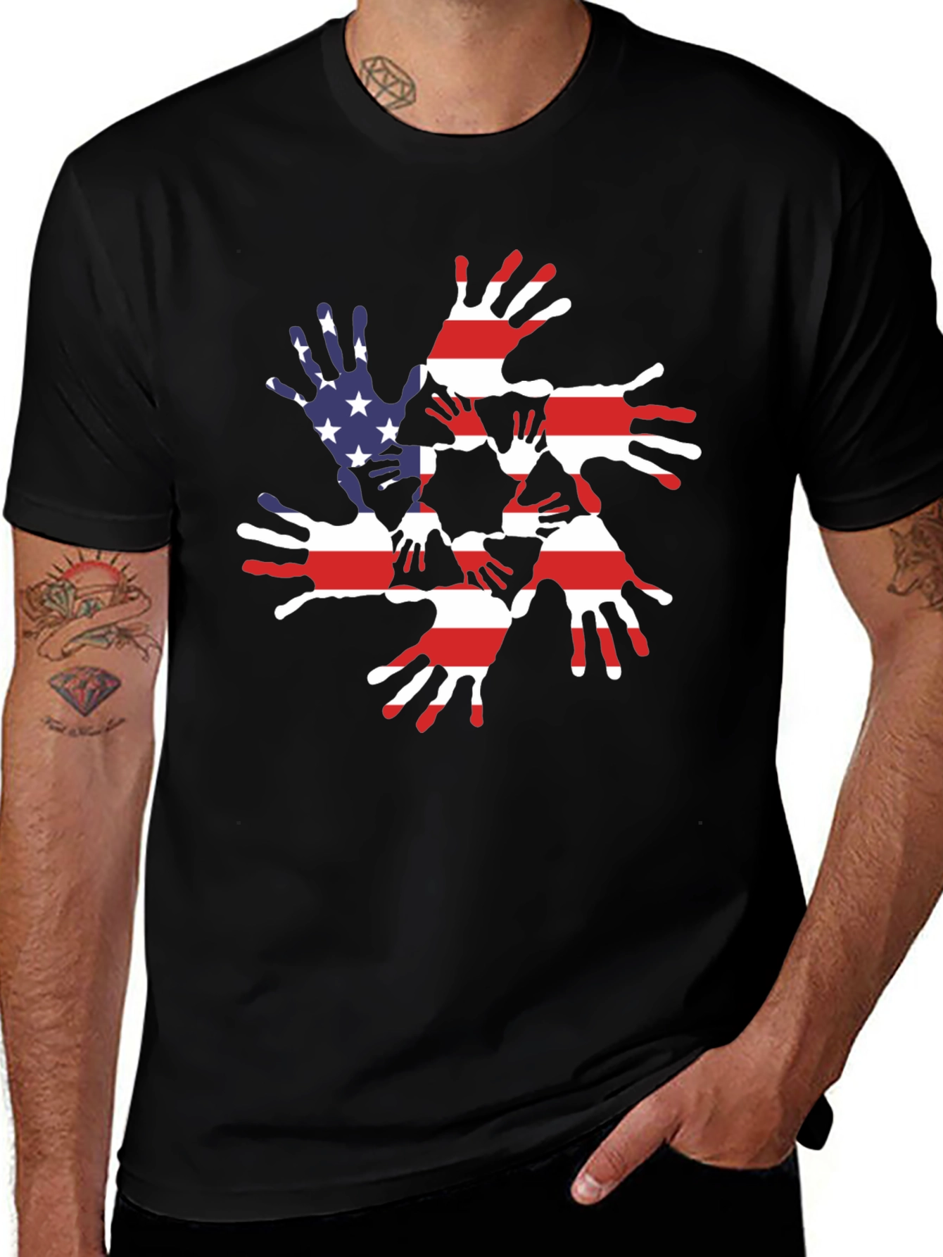 Patriotic Handprint USA Flag Graphic Tee