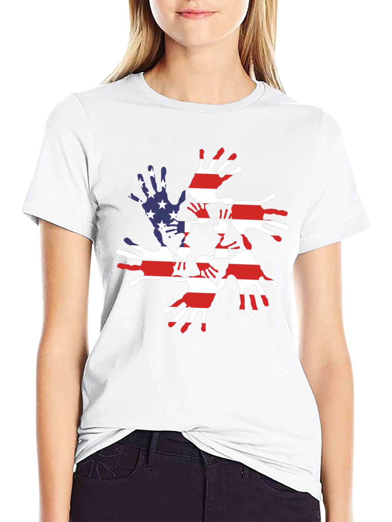 Patriotic Handprint USA Flag Graphic Tee