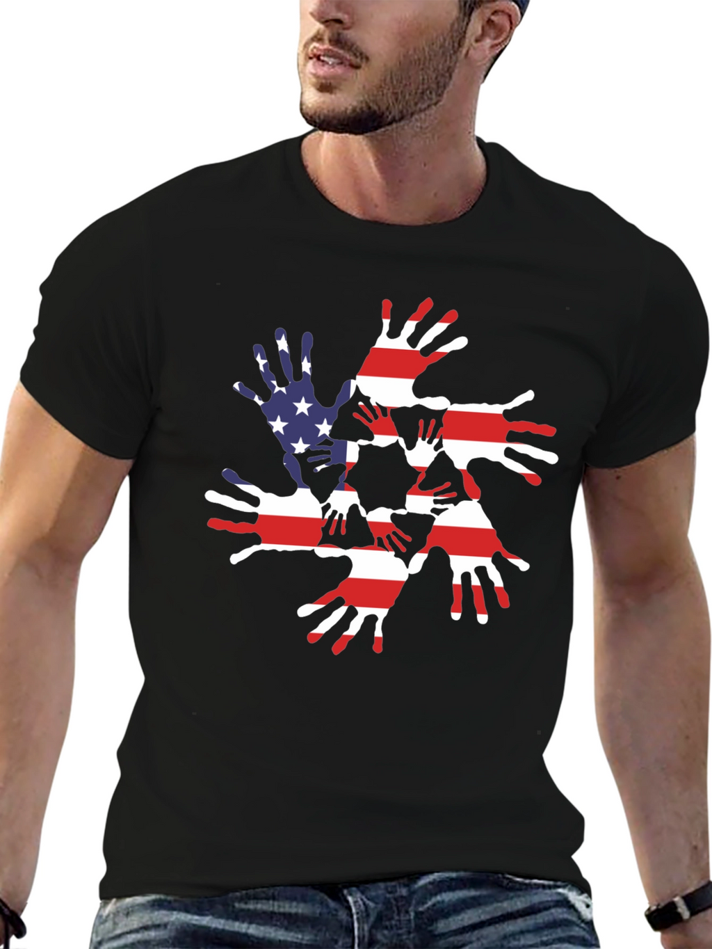 Patriotic Handprint USA Flag Graphic Tee