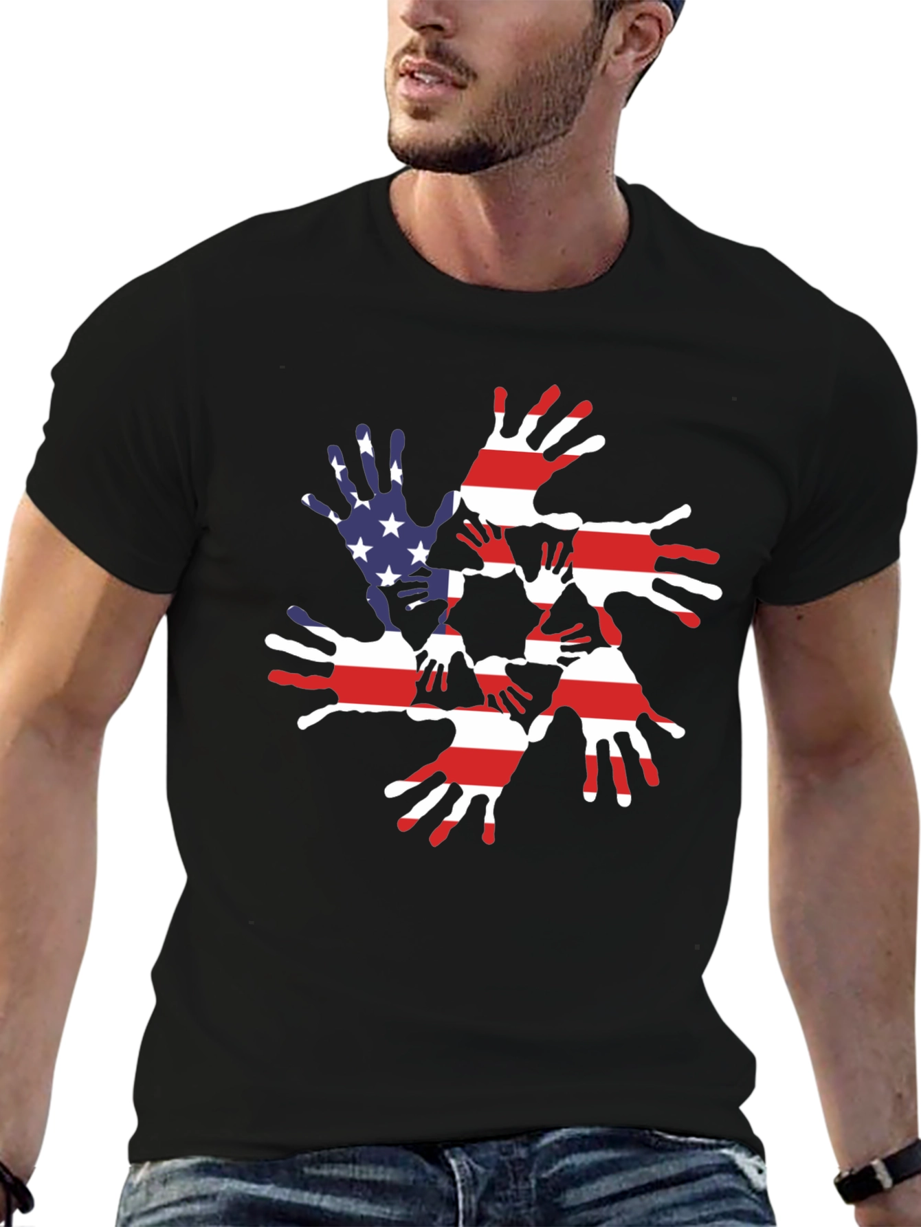 Patriotic Handprint USA Flag Graphic Tee