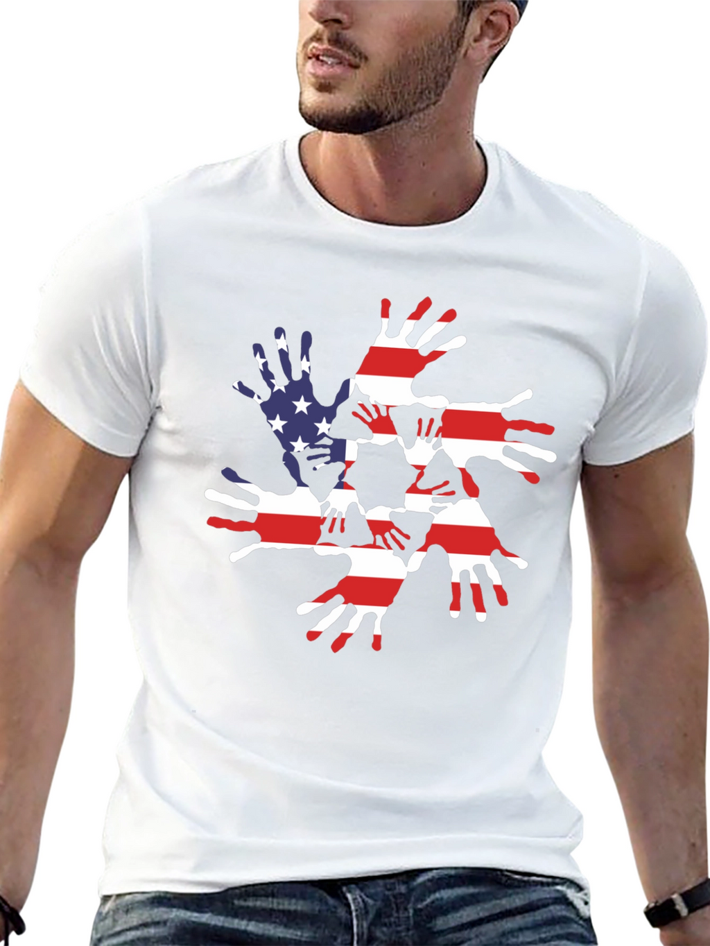 Patriotic Handprint USA Flag Graphic Tee