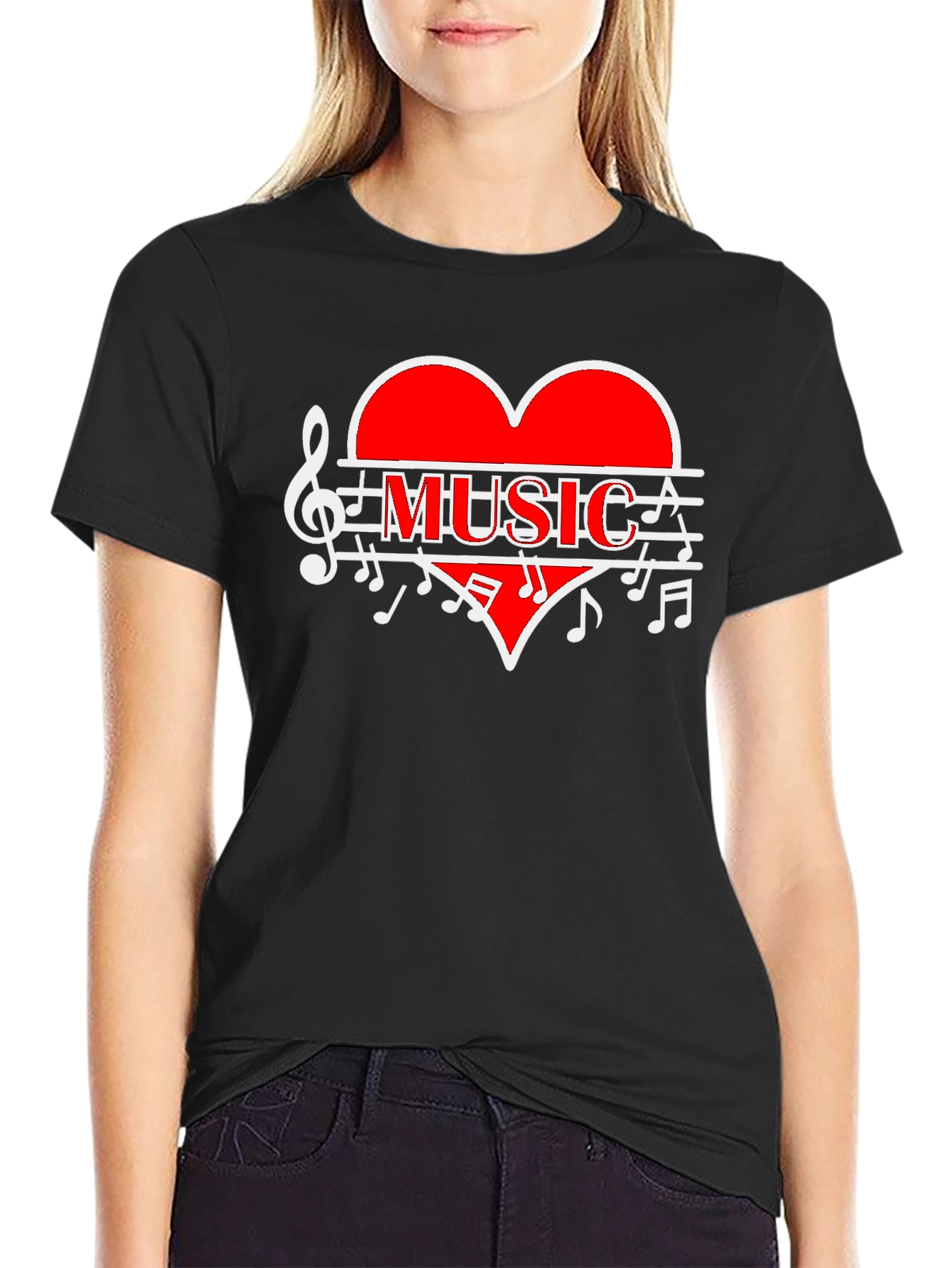Music Heart Graphic T-Shirt - Stylish Black Tee