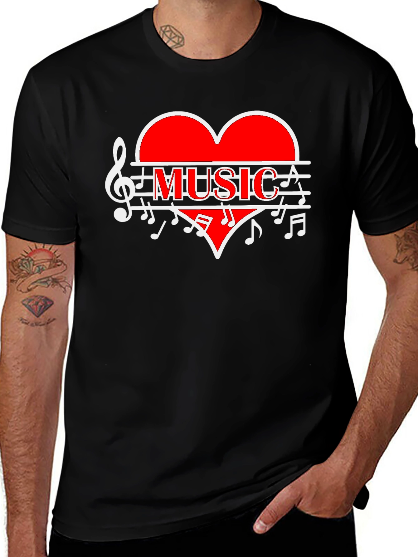 Music Heart Graphic T-Shirt - Stylish Black Tee