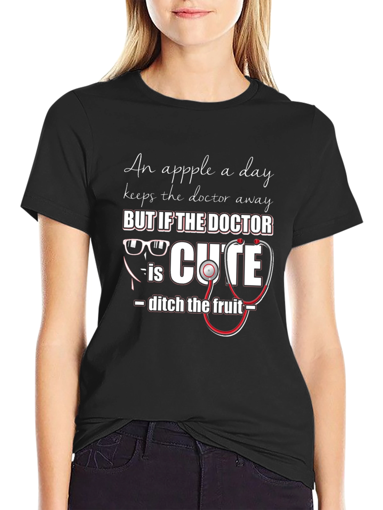 Cute Doctor Graphic Tee - An Apple a Day Humor