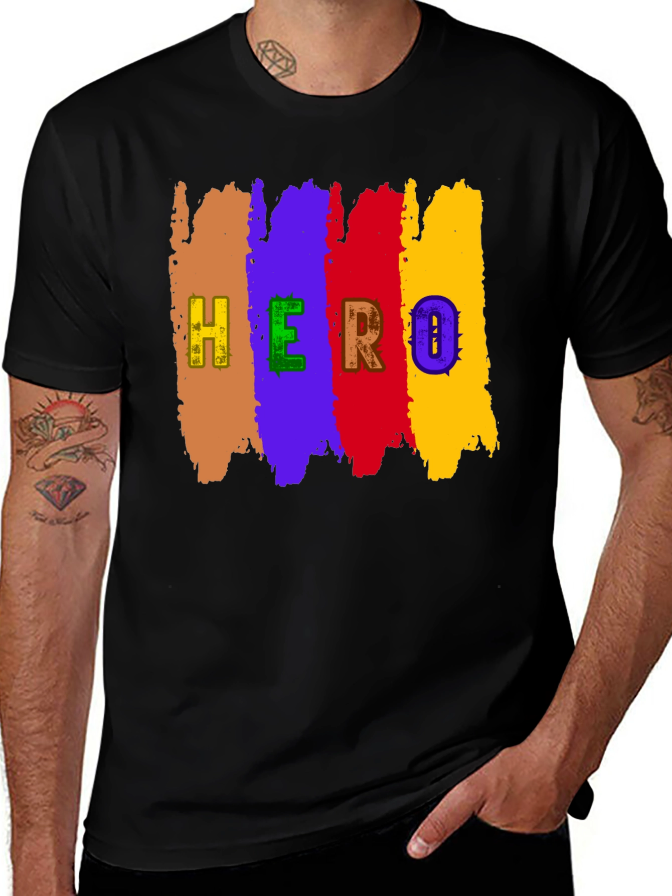 Colorful Hero Graphic Print Black T-Shirt