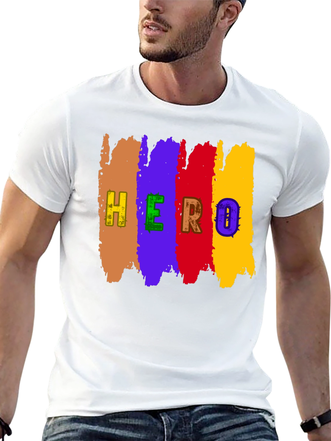 Colorful Hero Graphic Print Black T-Shirt