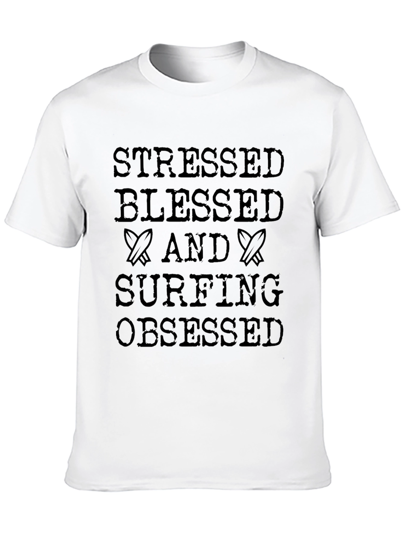 Stressed Blessed Surfing Obsessed Black T-Shirt